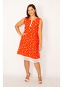 Şans Women's Plus Size Pomegranate Skirt With Lace Detailed Dress