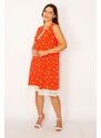 Şans Women's Plus Size Pomegranate Skirt With Lace Detailed Dress