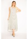 Şans Women's Bone Plus Size Skirt Tiered Long Back Striped Dress