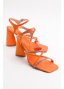 LuviShoes Vivid Women's Orange Satin Heeled Shoes