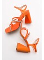 LuviShoes Vivid Women's Orange Satin Heeled Shoes