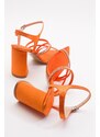 LuviShoes Vivid Women's Orange Satin Heeled Shoes