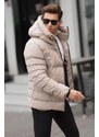 Madmext Stone Color High Neck Men's Hooded Down Coat 6805