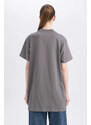 DEFACTO Regular Fit Crew Neck Slogan Short Sleeve Tunic