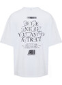 Trendyol White Oversize/Wide Cut Fluffy Text Printed 100% Cotton T-Shirt