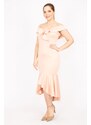 Şans Women's Salmon Plus Size Strapless Dress with a flounced collar and skirt