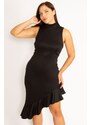 Şans Women's Plus Size Black Skirt Flounce Back Hidden Zipper Dress