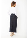 Şans Women's Plus Size Navy Blue Front Slit Denim Skirt