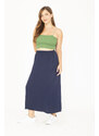 Şans Women's Plus Size Navy Blue Skirt with Elastic Waist, Side Pockets