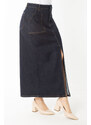 Şans Women's Plus Size Navy Blue Front Slit Denim Skirt