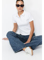Trendyol White Polo Collar Buttoned Short Sleeve Flexible Ribbed Knitted Knitted Blouse