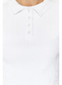 Trendyol White Polo Collar Buttoned Short Sleeve Flexible Ribbed Knitted Knitted Blouse