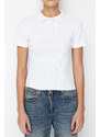 Trendyol White Polo Collar Buttoned Short Sleeve Flexible Ribbed Knitted Knitted Blouse