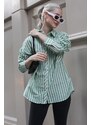 Madmext Green Striped Oversize Women's Shirt