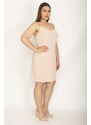 Şans Women's Plus Size Beige Underskirt Dress with Adjustable Straps