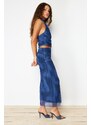 Trendyol Indigo Draped Maxi Tulle Stretch Knitted Skirt