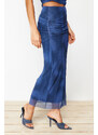 Trendyol Indigo Draped Maxi Tulle Stretch Knitted Skirt