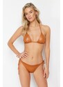 Trendyol Bronze Triangle Tied Shiny Lacquer Printed Regular Bikini Set