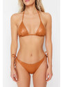 Trendyol Bronze Triangle Tied Shiny Lacquer Printed Regular Bikini Set