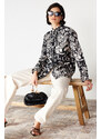 Trendyol Black Piping Detailed Woven Viscose Floral Shirt