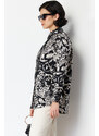 Trendyol Black Piping Detailed Woven Viscose Floral Shirt