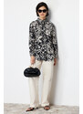 Trendyol Black Piping Detailed Woven Viscose Floral Shirt