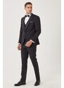 ALTINYILDIZ CLASSICS Men's Black Slim Fit Slim Fit Vest Patterned Tuxedo Tuxedo