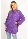 Şans Women's Lilac Viscose Shirt with Front Buttons, Lace-Up And Lacquer Print Detail.