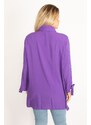 Şans Women's Lilac Viscose Shirt with Front Buttons, Lace-Up And Lacquer Print Detail.