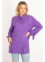 Şans Women's Lilac Viscose Shirt with Front Buttons, Lace-Up And Lacquer Print Detail.