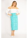 Şans Women's Plus Size Green Viscose Lycra Skirt with Elastic Waist