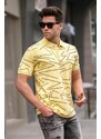 Madmext Men's Polo Neck Yellow Patterned T-Shirt 5817