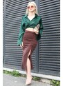 Madmext Brown Front Gathered Sandy Fabric Skirt