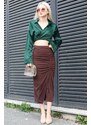Madmext Brown Front Gathered Sandy Fabric Skirt