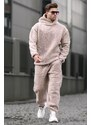 Madmext Beige Oversize Plush Tracksuit Set 5930