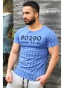 Madmext Crew Neck Stripe Detailed Blue T-Shirt 2863
