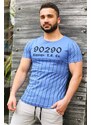 Madmext Crew Neck Stripe Detailed Blue T-Shirt 2863