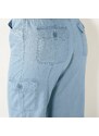 Blancheporte 3/4 denimové kalhoty s úpletovým pasem sepraná modrá 38