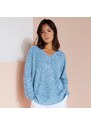 Blancheporte Tunikový pulovr s výstřihem do "V" modrý melír 34/36