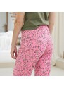 Blancheporte Pyžamové kalhoty s potiskem květin "Bohème" indická růžová/khaki 34/36