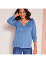 Blancheporte Jednobarevné tričko s tuniským výstřihem a dlouhými rukávy modrá 42/44