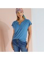 Blancheporte Jednobarevné tričko s tuniským výstřihem a krátkými rukávy modrá 34/36