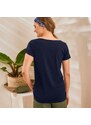 Blancheporte Jednobarevné tričko s tuniským výstřihem námořnická modrá 50