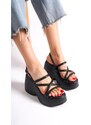 Capone Outfitters Capone Women's High Wedge Heel Ankle Strap Black Women's Sandals