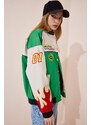 Happiness İstanbul Women's Green Racing Patched College Bomber Coat