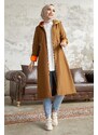 InStyle Drawstring Waist Hooded Neon Trench - Tan\Orange