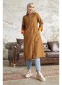 InStyle Drawstring Waist Hooded Neon Trench - Tan\Orange