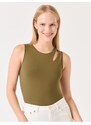 Jimmy Key Khaki Slim Fit Sleeveless Crew Neck Knitted Singlet