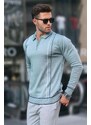 Madmext Water Green Zippered Polo Neck Knitwear Men's Sweater 6823