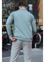 Madmext Water Green Zippered Polo Neck Knitwear Men's Sweater 6823